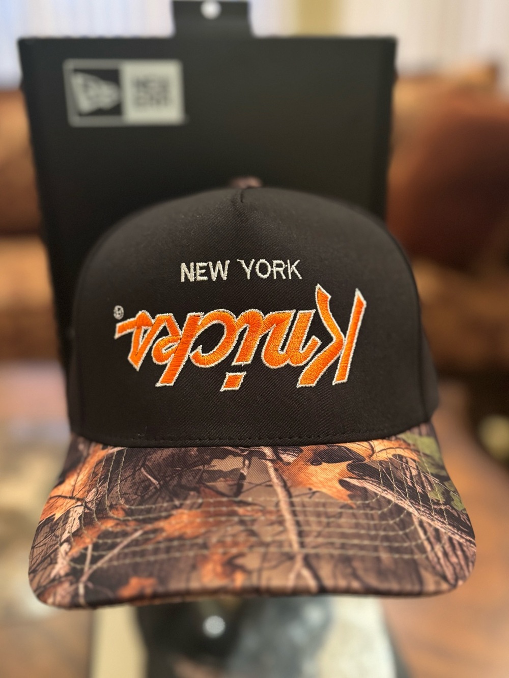 New York Knicks Real Tree Camo SnapBack Hat With Inverted Knicks Logo